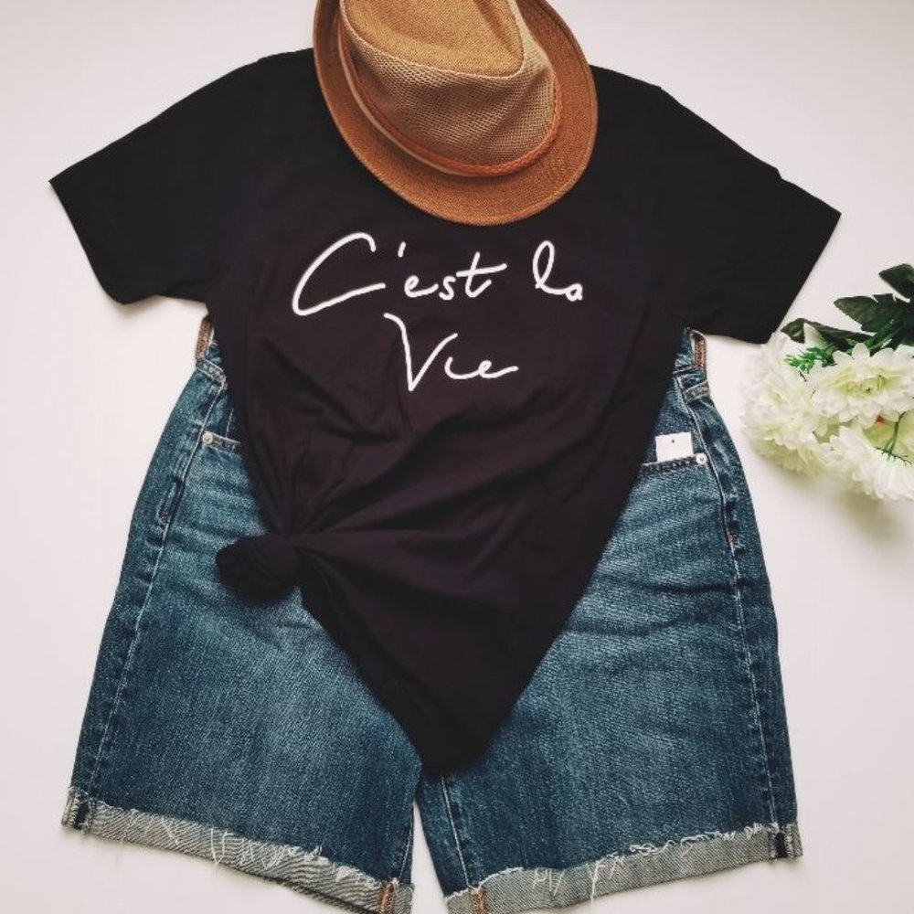 C'est La Vie Womens French Black Graphic Tee Shirt